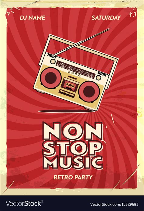 Retro party poster design music event at night Vector Image