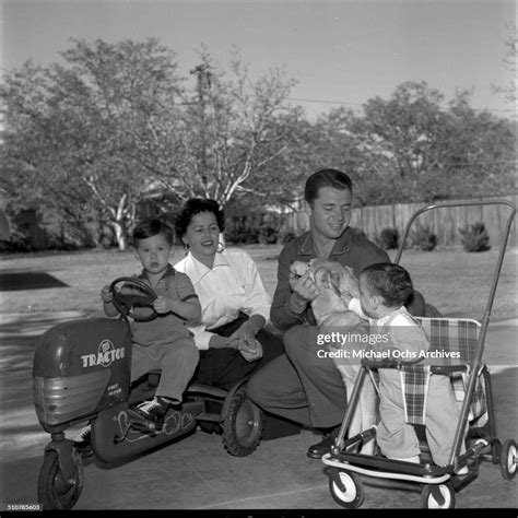 Audie Murphy poses wife Pamela Archer and sons Terry and James in... News Photo - Getty Images