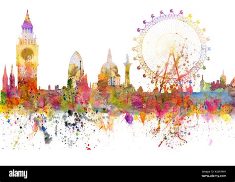 Abstract illustration of the London skyline - watercolor stains and ...