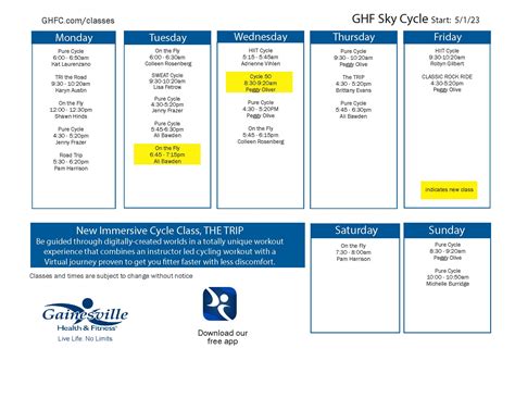 GHF Class Schedule Preview - Gainesville Health & Fitness