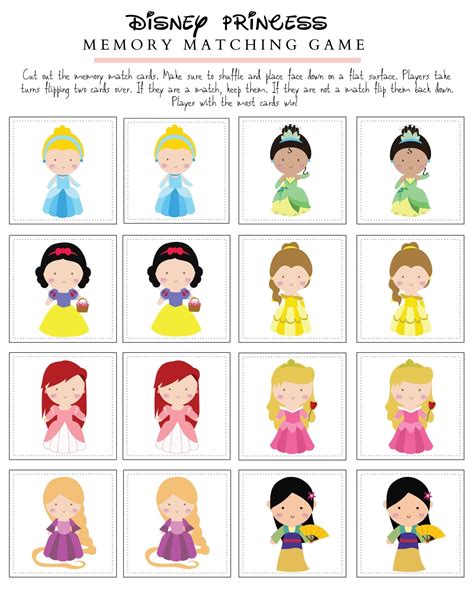 Fun Disney Princess Memory Match Game - Free Printable!