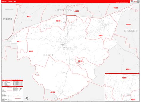 Bullitt County, KY Zip Code Wall Map Red Line Style by MarketMAPS ...