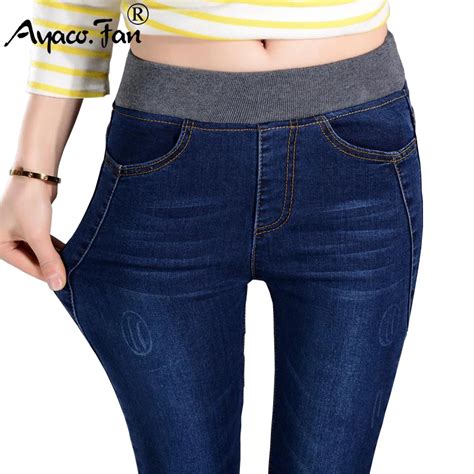 2019 Women's Jeans New Female Casual Elastic Waist Stretch Jeans Plus ...