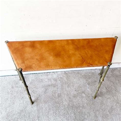 Vintage Wrought Iron Leather Top Console Table