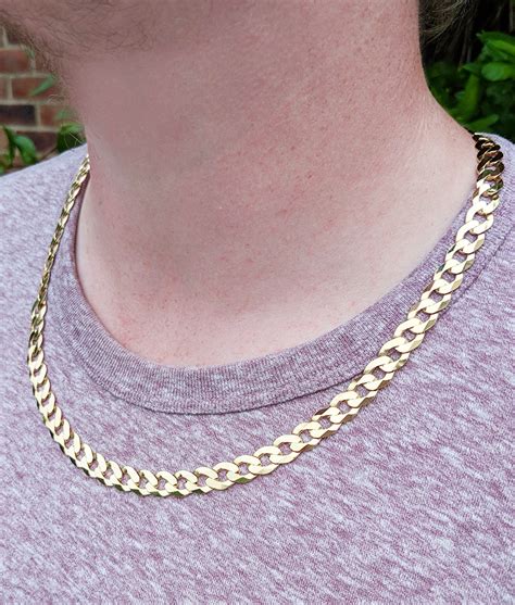 Men's Heavy Curb Chain Necklace Solid 9ct Yellow Gold 20"-28''