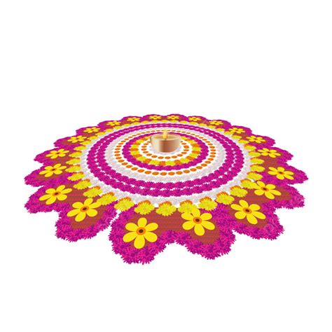 Colorful Rangoli For Wedding And Festival With Marigold Flowers Diya Or ...