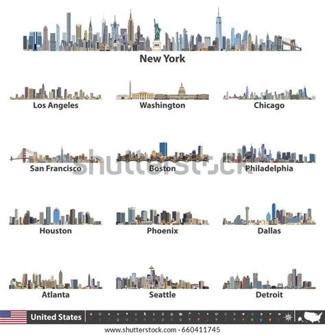 United States Largest Cities Skylines Vector Stock Vector (Royalty Free) 660411745 | Shutterstock