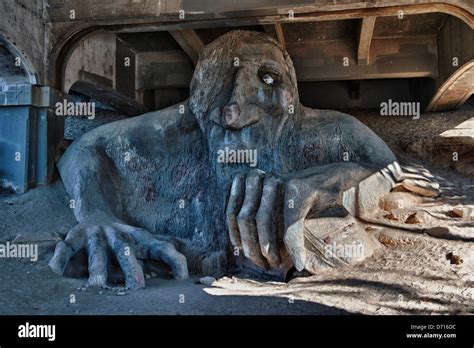 HDR photo of the Fremont Troll under the Aurora Bridge in Seattle’s Fremont neighborhood ...