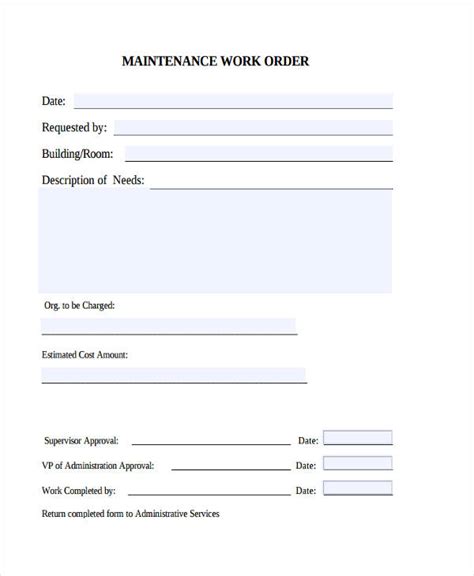 Free Maintenance Work Order Template - PRINTABLE TEMPLATES