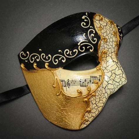 Phantom Of Opera Musical Masquerade Venetian Men Half Mask - Black Gold