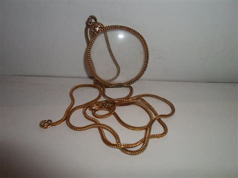 Vintage Gold tone Magnifying Glass Jewelry on Snake Chain Necklace handy and Chic for the ...