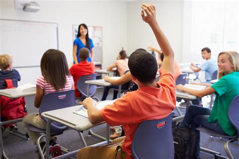 MS boy raising hand in classroom | Nurturing Wisdom Tutoring