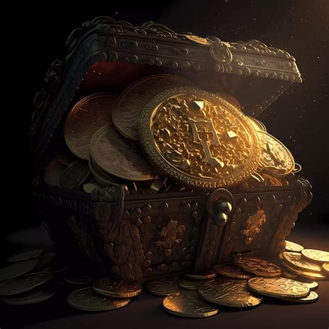 Premium AI Image | A treasure chest with gold coins and a gold coin on it.