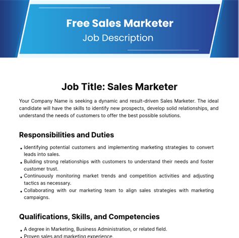 Free Sales Marketer Job Description Template - Edit Online & Download | Template.net