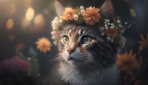 Premium Photo | A cat wearing a flower crown