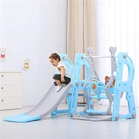 Toddler Climber and Swing Set, 3 in 1 Climber Slide Playset w/Basketball Hoop, Easy Climb Stairs ...