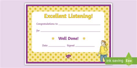 Good Listening Certificate (teacher made) - Twinkl