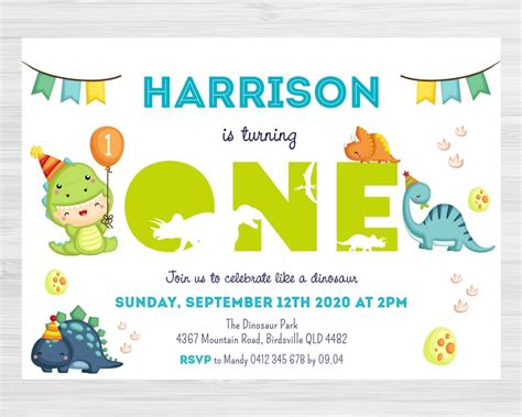 Dinosaur Birthday Invitation One / Dinosaur First Birthday - Etsy