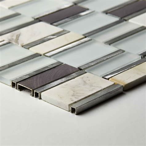 Glass with Aluminium Mosaic Sheet – Light Gray – Mozaix Inc. | Custom Marble Mosaic for ...