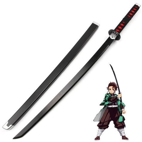 Anime Demon Slayer Tanjirou Kamado Cosplay Props Black Sword Wooden ...