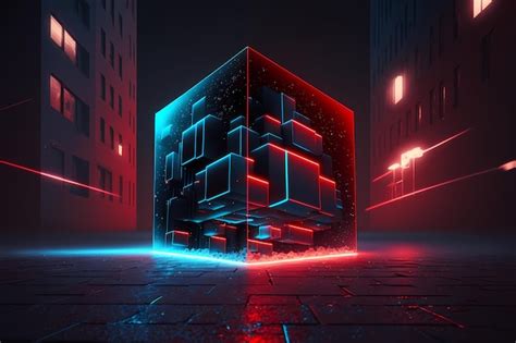 Premium AI Image | 3D Cube Abstract Background with Neon Light Illustration