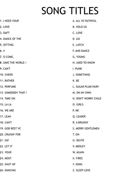 SONG TITLES Worksheet - WordMint