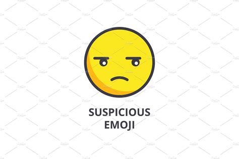 suspicious emoji vector line icon, sign, illustration on background ...