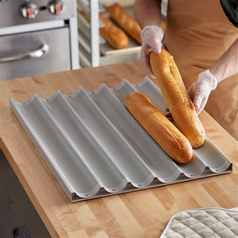 6 Loaf Glazed Aluminum Baguette / French Bread Pan - 26" x 2 7/16" x 1" Compartments