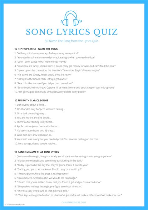 the song hyrcs quiz is shown in blue and white with words on it