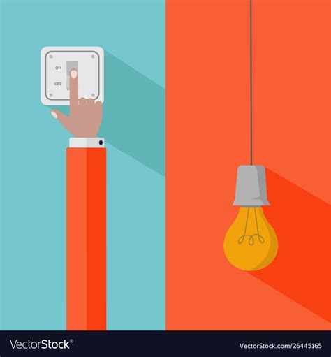 Hand turning on light switch and light bulb Vector Image