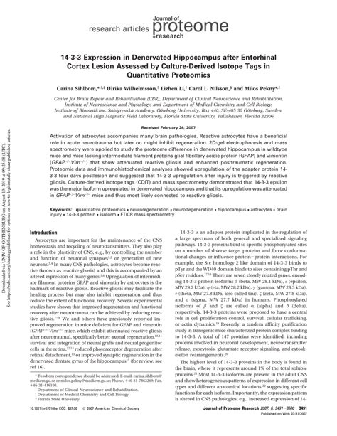 (PDF) 14-3-3 Expression in Denervated Hippocampus after Entorhinal Cortex Lesion Assessed by ...