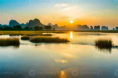 the sunrise over li river, li river, li river, li river, li river, li ...