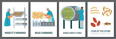 Bug farming set of vector cards. Insects as alternative food for the ...