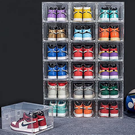 18 Pack Clear Shoe Organizer Stackable Shoe Box Foldable Storage Bins Shoe Container Box Large ...