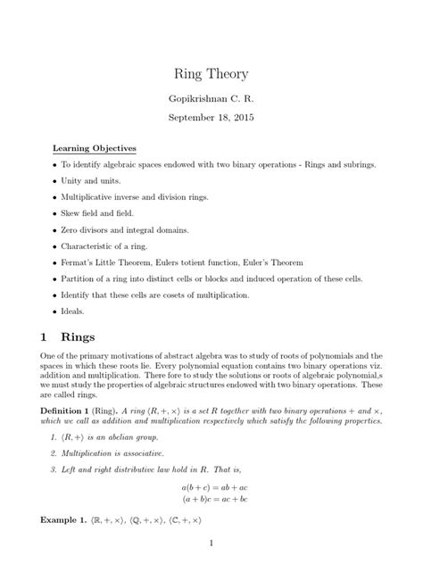 Ring Theory | Ring (Mathematics) | Field (Mathematics)