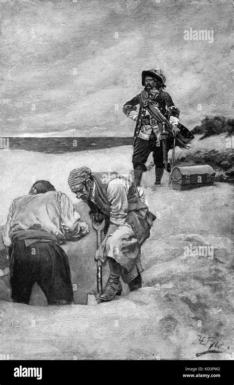 Captain William Kidd and his crew burying treasure, at Gardiner's ...