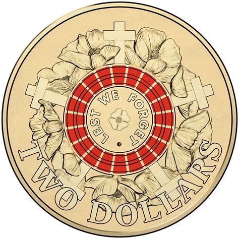 2015 $2 Red ANZAC Poppy Counterstamp Coin