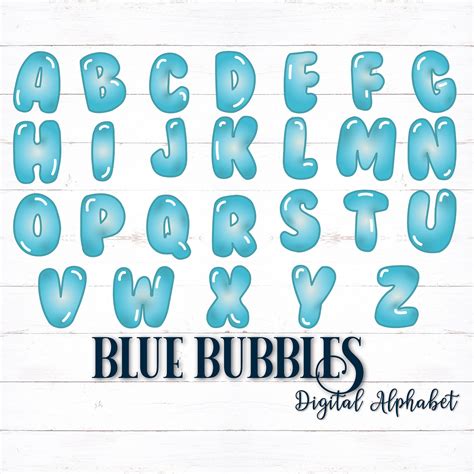 Printable Digital Alphabet Letters, Bubble Letters, Bubble Alphabet, Blue Alphabet, PDF Alphabet ...