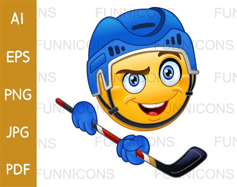 Happy Hockey Emoji Player in a Helmet, Vector clipart stock image.