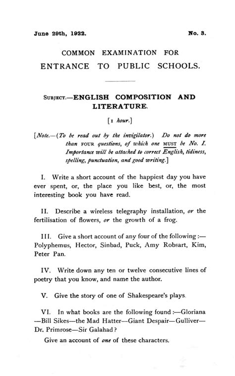 The Old Shirburnian Society - Common Entrance Exam Papers, 1922