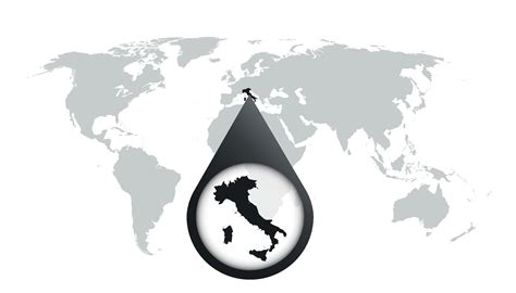 World map with zoom on Italy. Map in loupe. Vector illustration in flat style 26125424 Vector ...