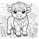 Cute Highland Cow In The Meadow Kids Coloring Book Page  Premium AI sketch template