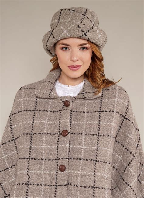 Country Hat Beige Check: Simply elegant, this easy to wear wool mohair hat has a wide flexible ...