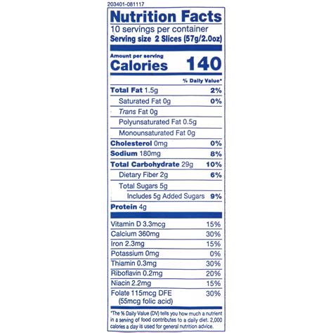 Wonder White Bread Nutrition Label | Besto Blog