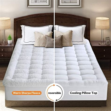 Mattress Pad 400TC Pillow Top Cooling Mattress Topper Reversible Quilted Fitted Mattress ...