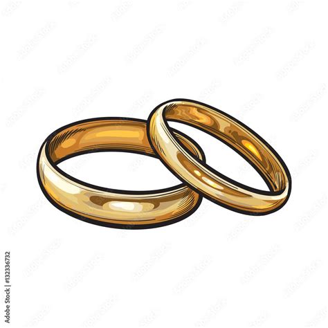 Pair of traditional golden wedding rings, sketch style illustration ...