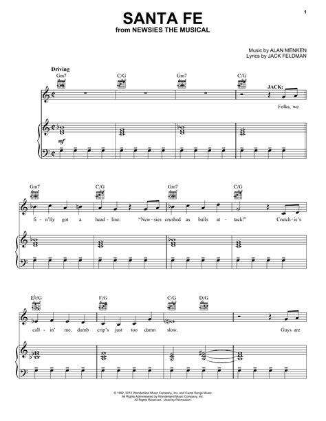 Jeremy Jordan 'Santa Fe (from Newsies: The Musical)' Sheet Music and Printable PDF Music Notes ...