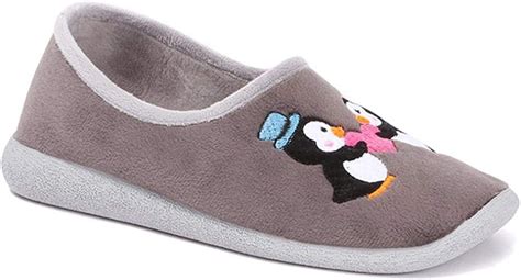 Pavers Penguin Embroidered Full Slipper 316 681 - Grey Size 2 UK: Amazon.co.uk: Shoes & Bags