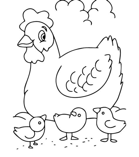 Chicken in a Farm Coloring Page - Free Printable Coloring Pages for Kids