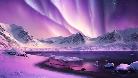 Pink-purple sky, glacier, lake, northern lights, art, HD wallpaper | Peakpx